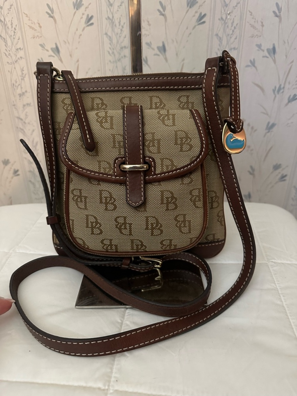 Dooney & Bourke Brown Monogram Crossbody with Leather Trim